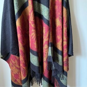 Cozy soft Multicolor Fringed Shawl fall outfit fringe black and rust sage orange